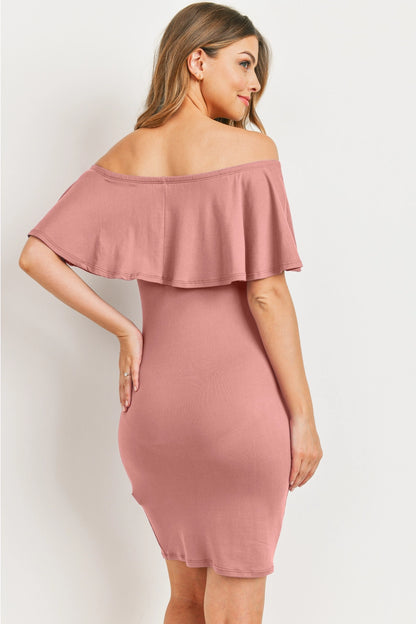Off the Shoulder Ruffled Maternity Mini Dress