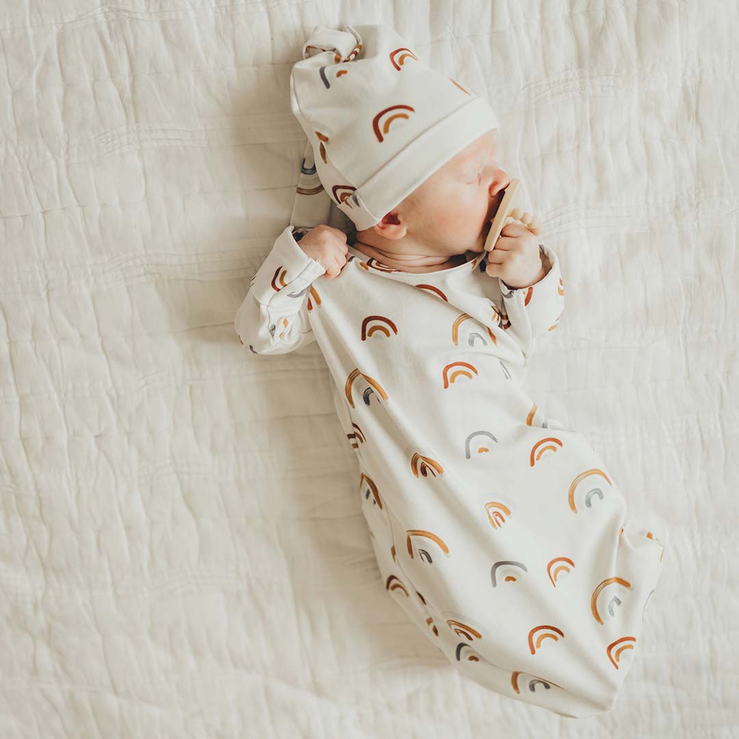 Newborn Baby Knot Gown & Hat | Cannon's Earthy Rainbow