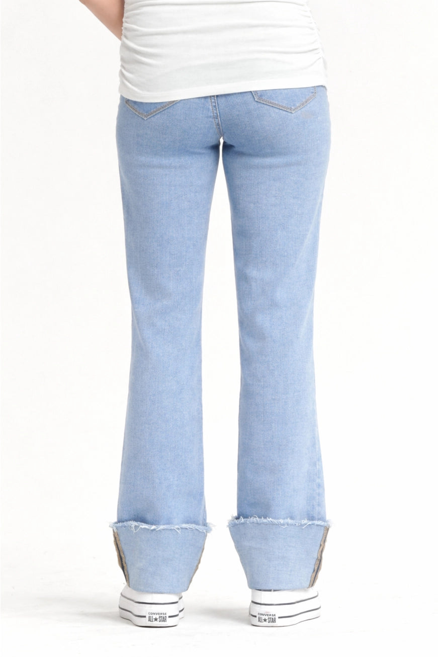 Maternity Roll Cuff Straight Leg Jean w/ Bellyband - Odelle