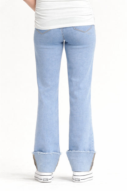 Maternity Roll Cuff Straight Leg Jean w/ Bellyband - Odelle