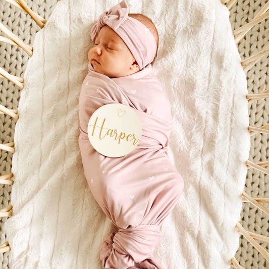 Oversized Swaddle Blanket | Tiny Hearts in Dusty Pink