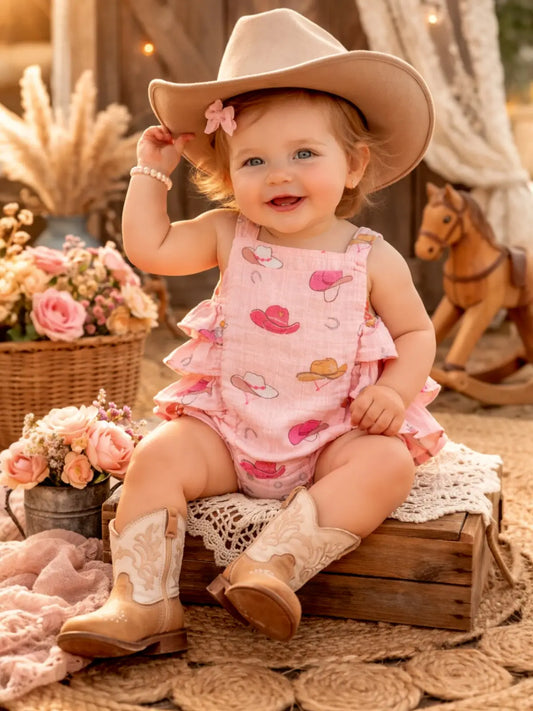 Western Pink / Muslin Ruffle Sunsuit
