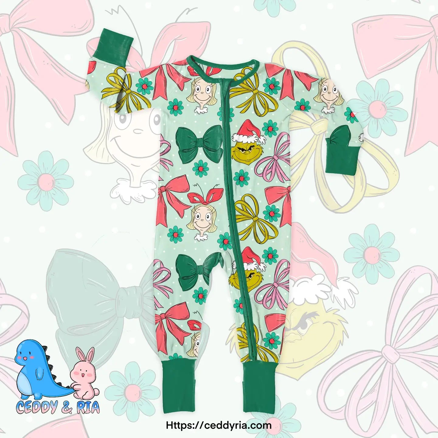 Christmas Mean One Bow Bamboo Convertible Zippy Romper