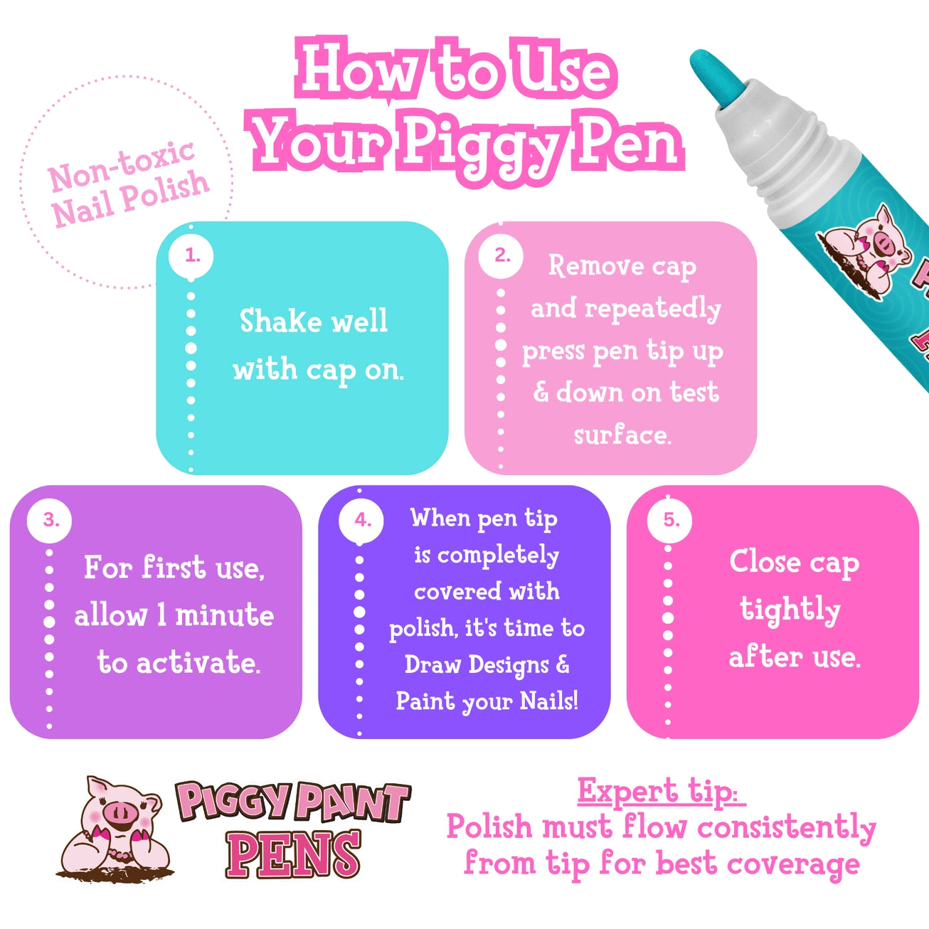 Twirly Teal Piggy Paint Pen - Kids Non-Toxic Nail Polish