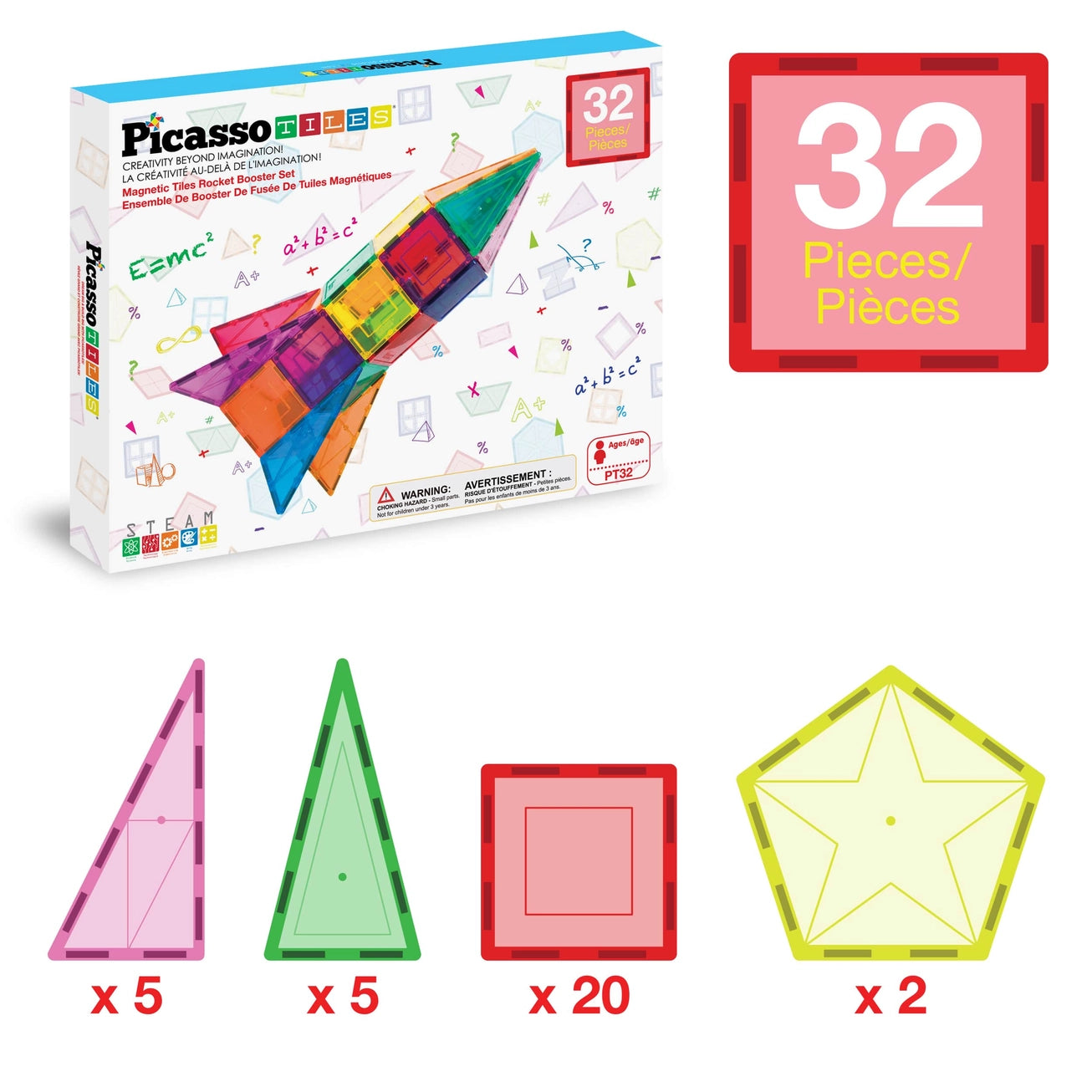 32pc Rocket Magnetic Tile Building Set