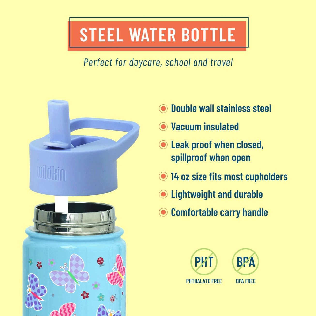 Butterfly Garden Blue 14 oz Steel Bottle