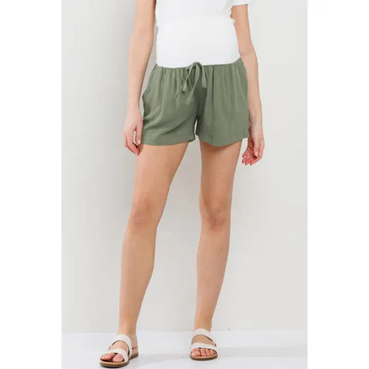 Linen Blend Maternity Shorts with Elastic Waist