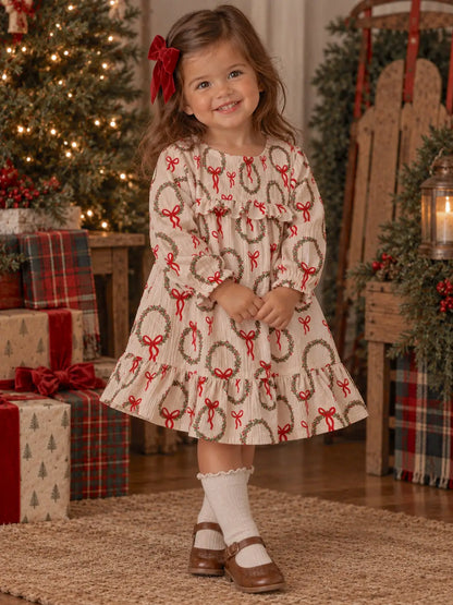 Smocked Ruffle Tiered Dress - Pink Wreath