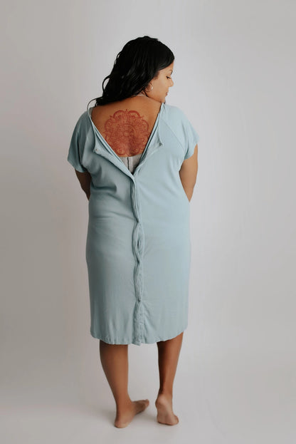 Maternity Mommy Labor and Delivery/ Nursing Gown - Blue Bird