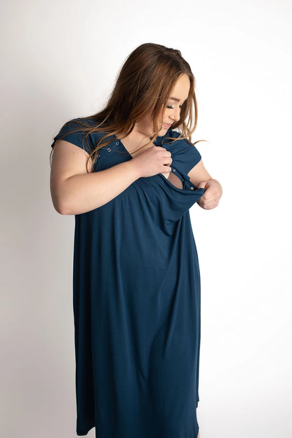 Maternity Mommy Labor and Delivery/ Nursing Gown - Navy Blue