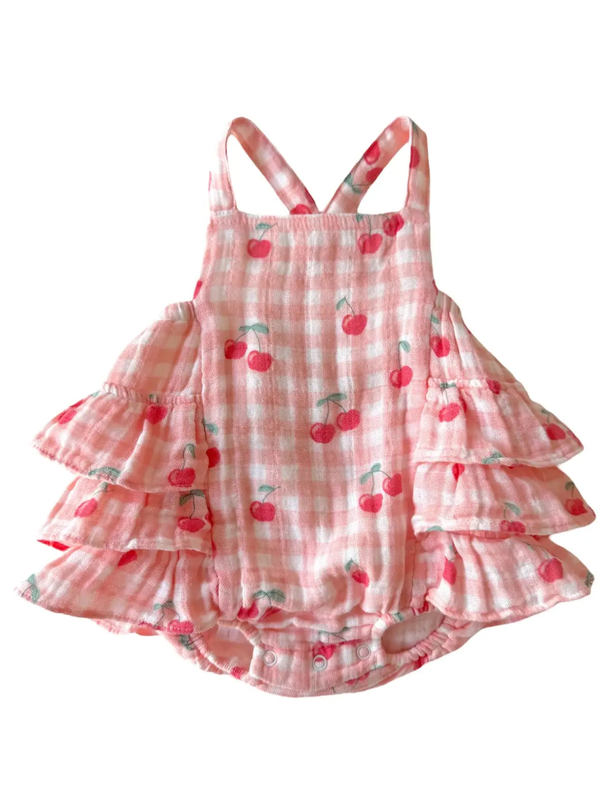 Gingham Cherries / Muslin Ruffle Sunsuit