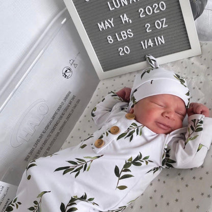 Newborn Baby Knot Gown & Hat Set | Olive Leaf