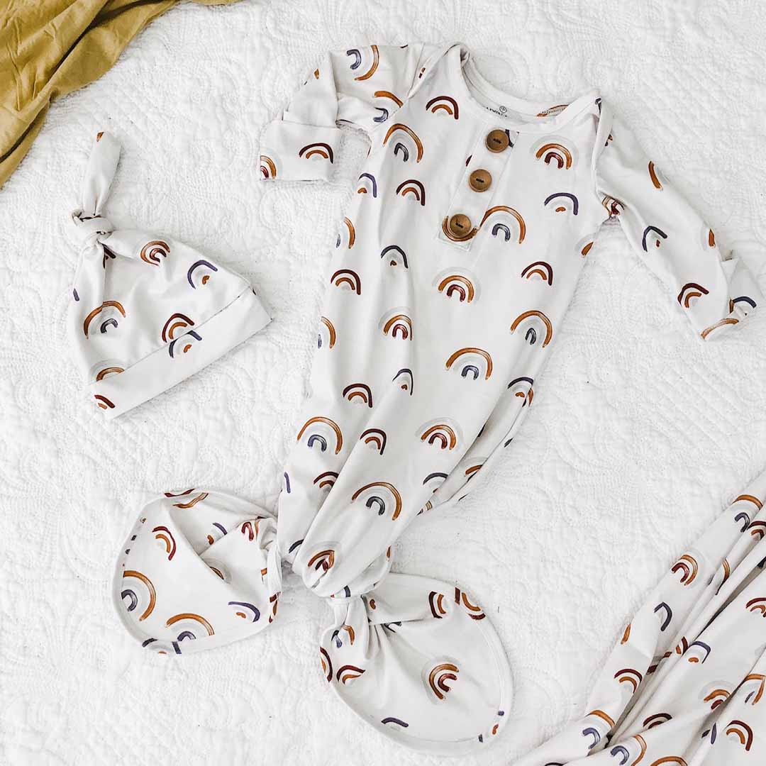 Newborn Baby Knot Gown & Hat | Cannon's Earthy Rainbow