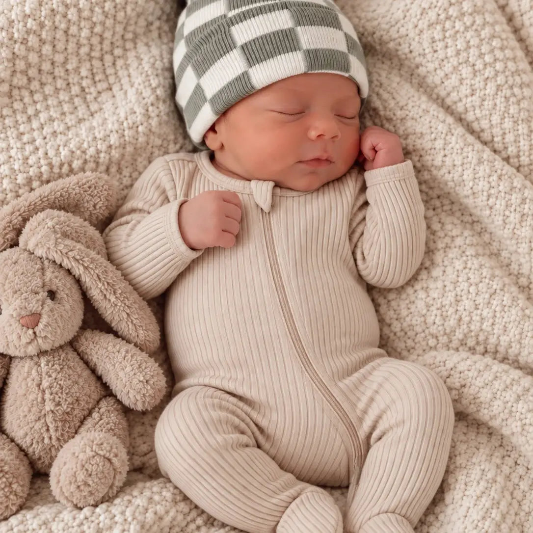 Baby's First Hat® - Fern/Warm White Checkerboard