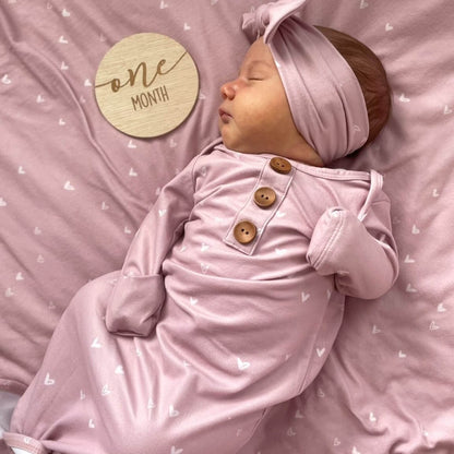 Newborn Baby Knot Gown & Hat Set | Tiny Hearts in Dusty Pink