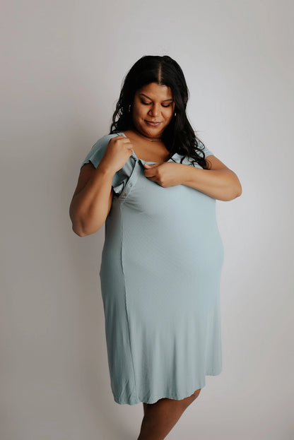 Maternity Mommy Labor and Delivery/ Nursing Gown - Blue Bird