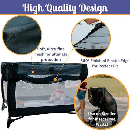 Durable Baby Mosquito and Bug Net Cover for Strollers & Joggers, Play Pens
