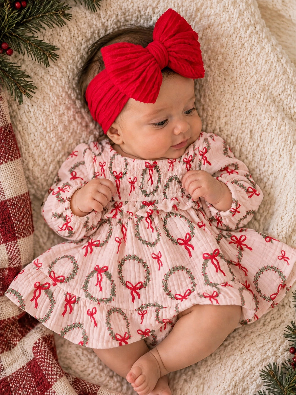 Smocked Ruffle Tiered Dress & Bloomer - Pink Wreath