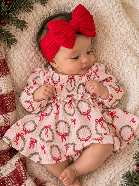 Smocked Ruffle Tiered Dress & Bloomer - Pink Wreath