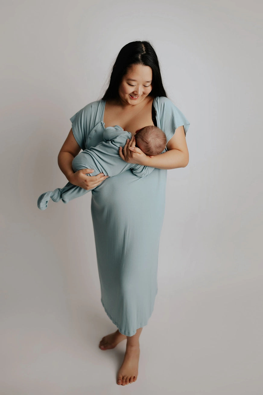 Maternity Mommy Labor and Delivery/ Nursing Gown - Blue Bird