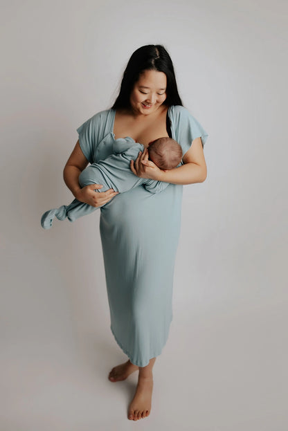 Maternity Mommy Labor and Delivery/ Nursing Gown - Blue Bird