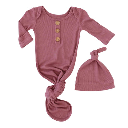 Waffle Newborn Baby Knot Gown & Hat Set | Boysenberry Bamboo