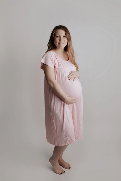 Maternity Mommy Labor and Delivery/ Nursing Gown - Light Pink