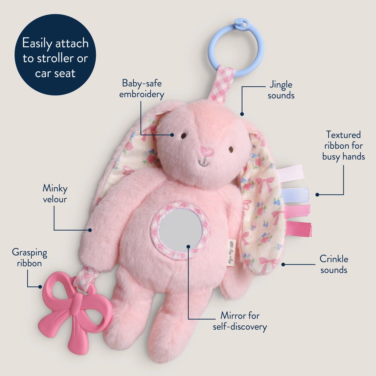 Pink Bunny Bitzy Traveler™ Plush Toy