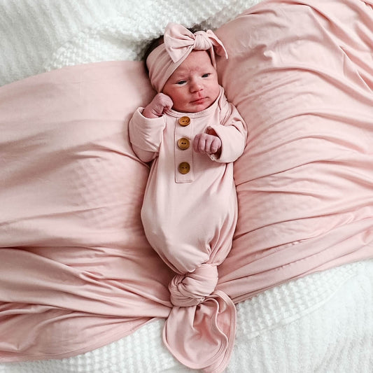 Bamboo Baby Knot Gown & Hat | Solid Petal Pink