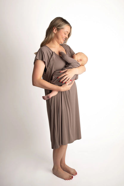 Maternity Mommy Labor & Delivery/ Nursing Gown - Cocoa Brown