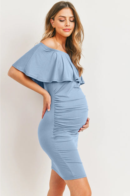 Off the Shoulder Ruffled Maternity Mini Dress