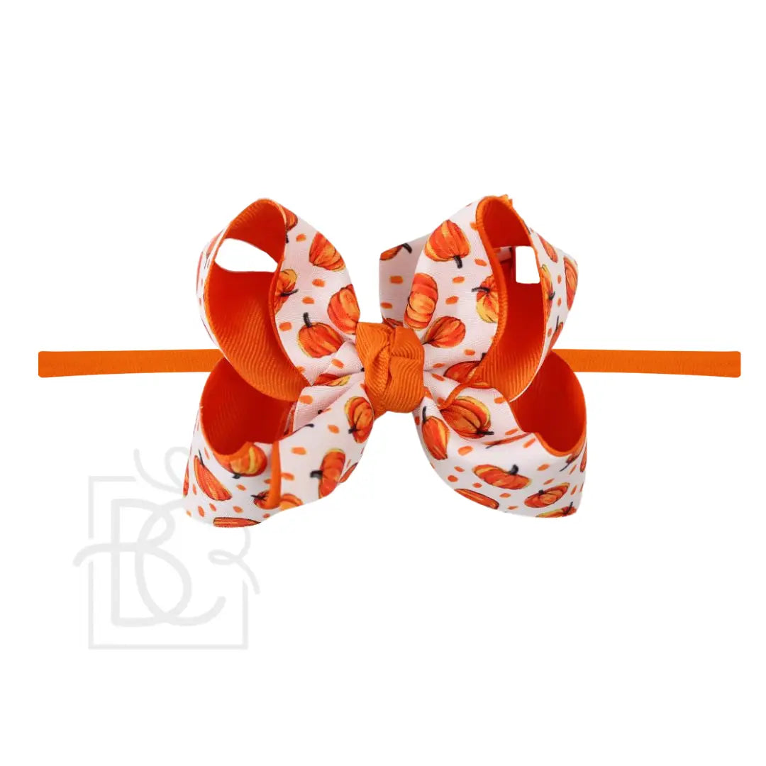 1/4" Nylon Pantyhose Headband w/ Layered Pumpkin Bow
