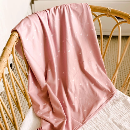 Oversized Swaddle Blanket | Tiny Hearts in Dusty Pink