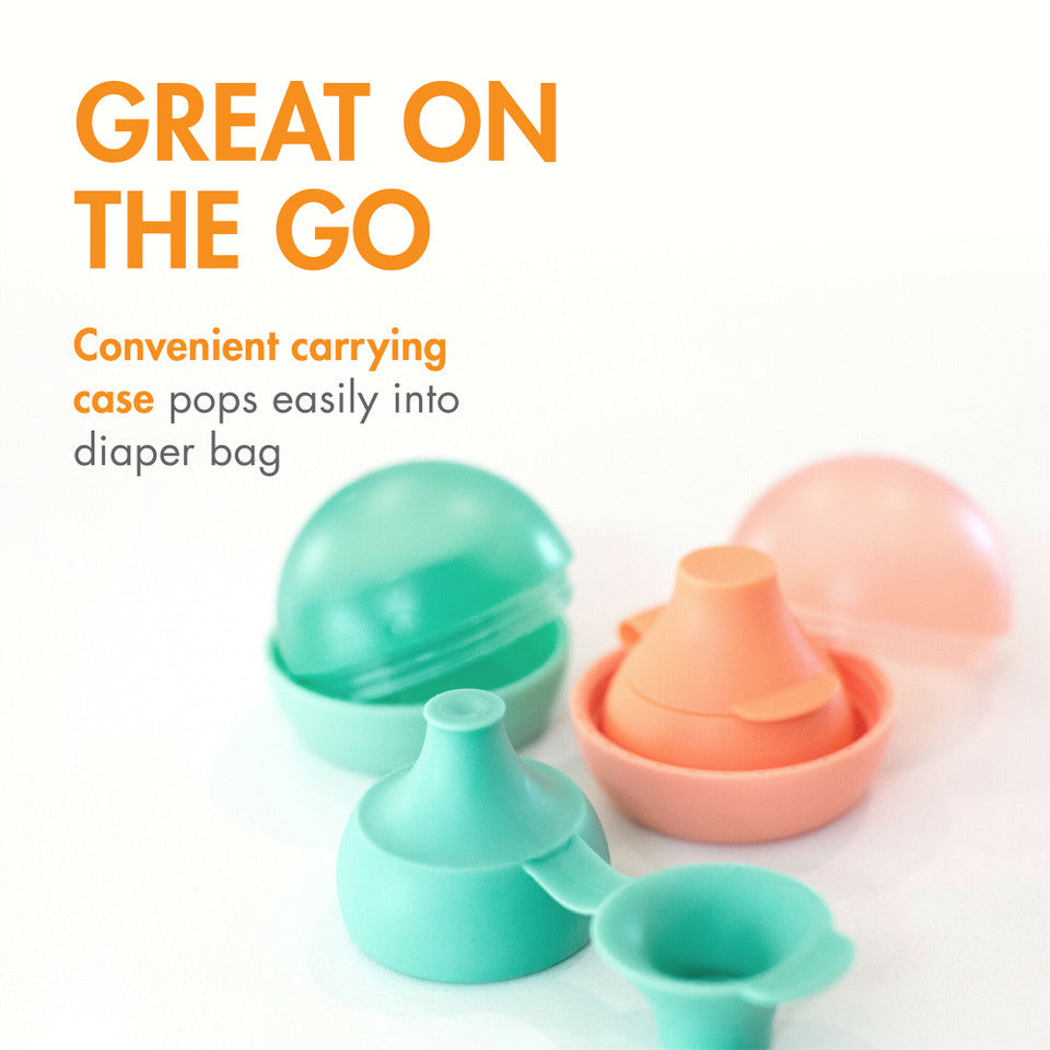 Boon SNUG™ Sip Universal Water and Juice Bottle Topper with Spill Proof Valve – 2 Toppers and 2 Cases