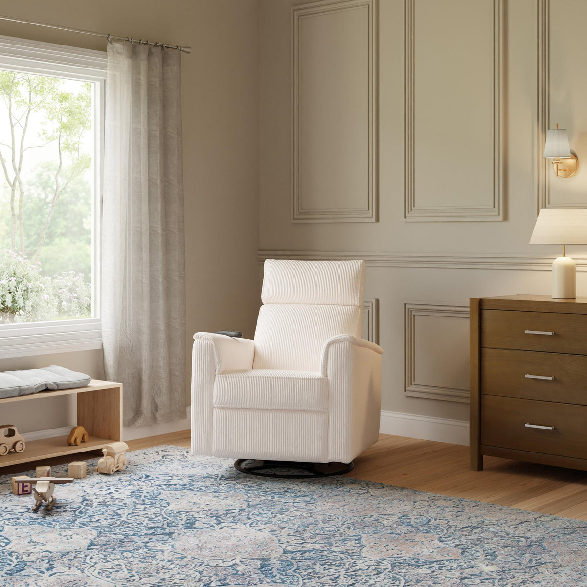 Monogram by Namesake Willa Deluxe Power Recliner and Swivel Glider with Heat + Massage | Ivory Corduroy