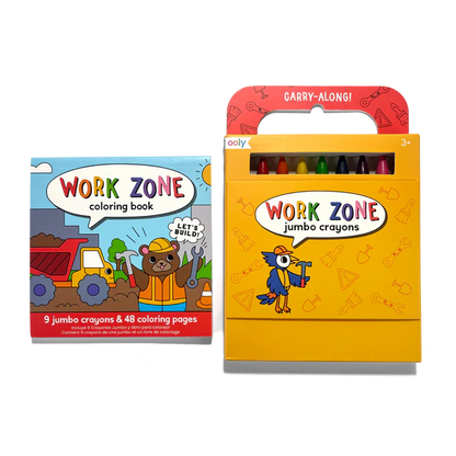 Carry Along! Coloring Book and Crayon Set - Work Zone - Set of 9 Crayons