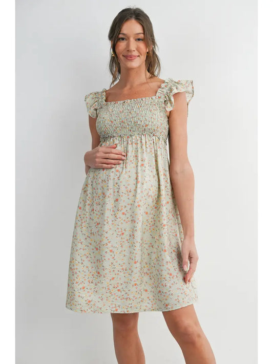Floral Smocked Maternity Babydoll Dress