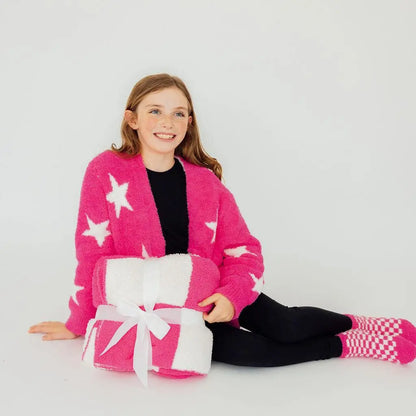 Bright Pink Checker Bow Cozy Blanket