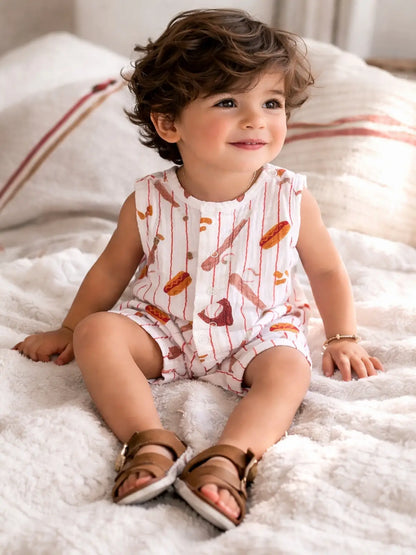 Muslin Shortie Romper - Baseball Game