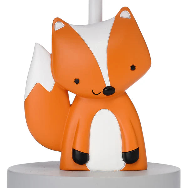 Acorn Gray/White/Orange Fox Nursery Lamp with Shade & Bulb