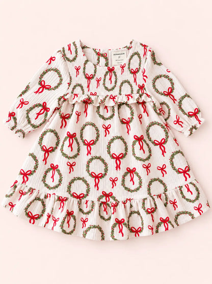Smocked Ruffle Tiered Dress - Pink Wreath
