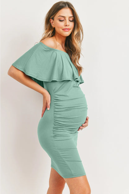 Off the Shoulder Ruffled Maternity Mini Dress