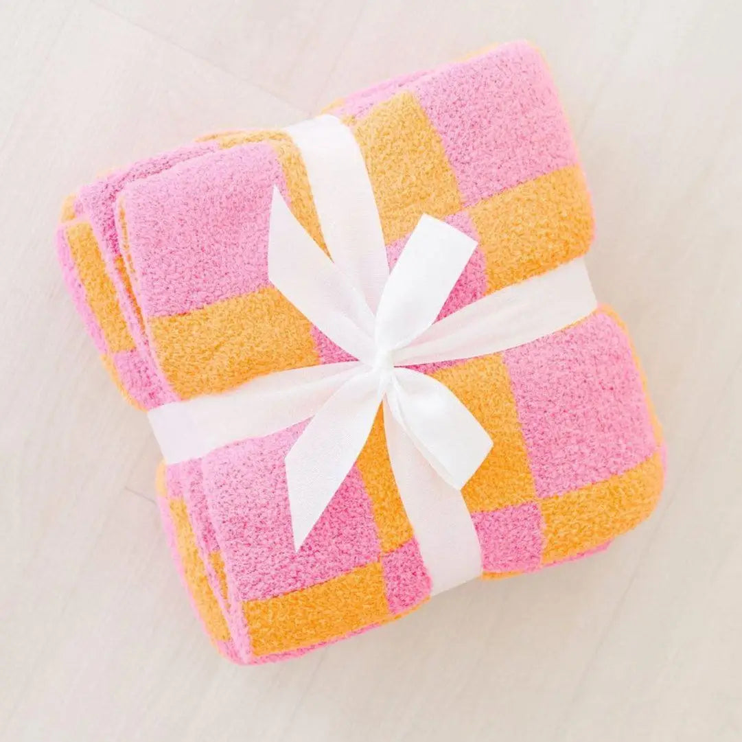 Bright Pink/Orange Checker Cozy Blanket