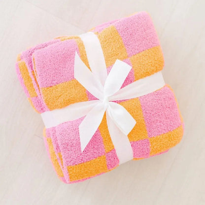 Bright Pink/Orange Checker Cozy Blanket