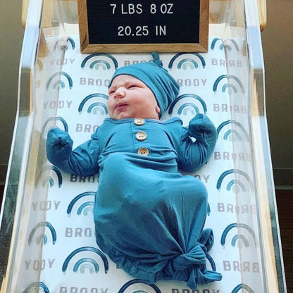 Bamboo Baby Knot Gown & Hat | Solid Dusty Blue