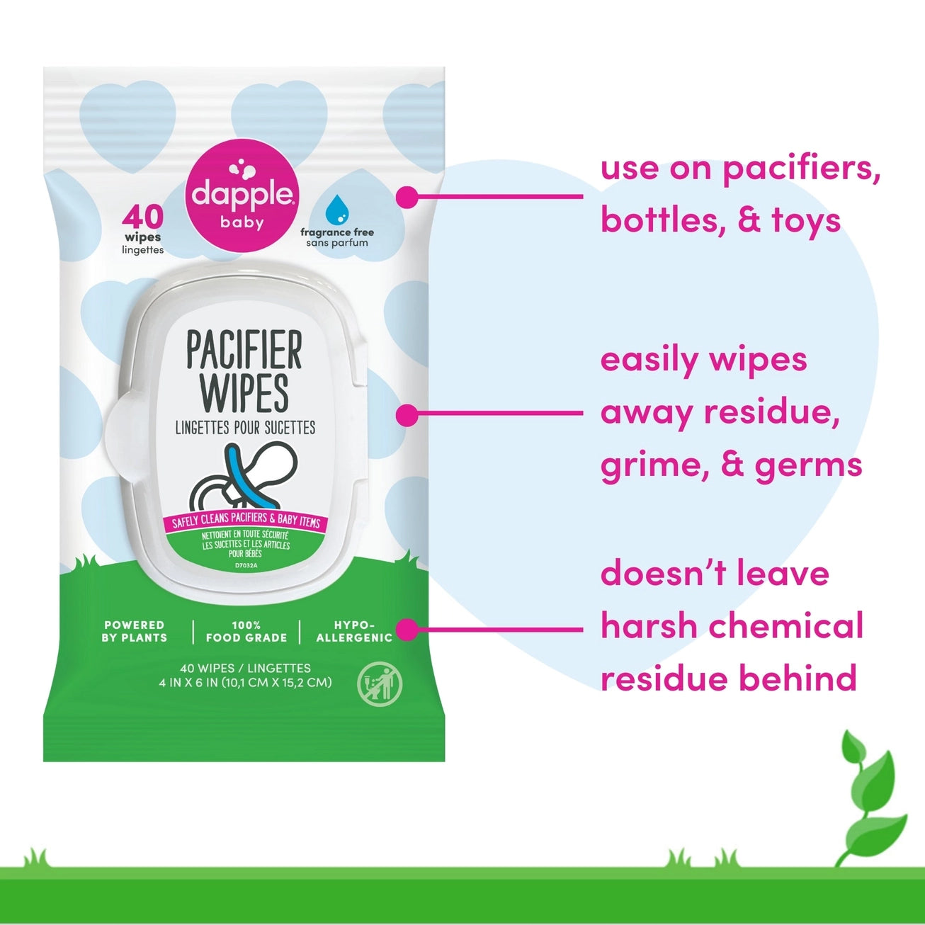 Dapple Pacifier Wipes, Fragrance Free, 40 Ct