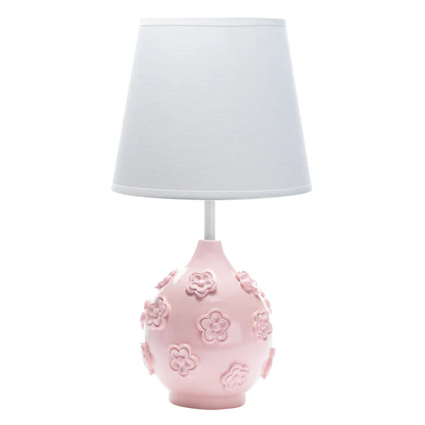 Signature Botanical Baby Pink Floral Nursery Lamp with Shade & Bulb