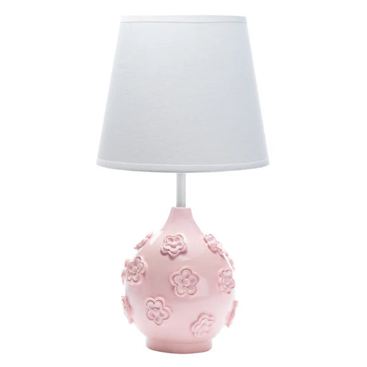 Signature Botanical Baby Pink Floral Nursery Lamp with Shade & Bulb