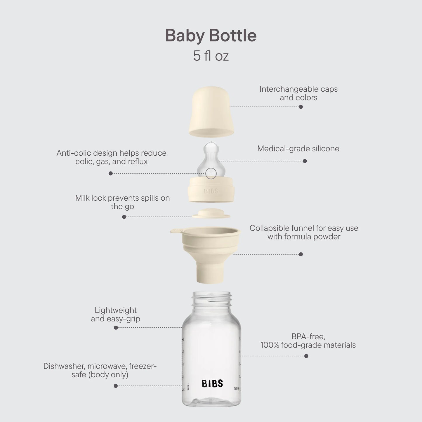 Baby BPA-Free PP Bottle Set 5oz Silicone - Ivory