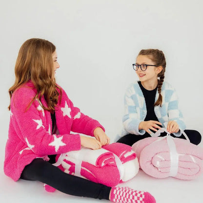 Bright Pink Checker Bow Cozy Blanket